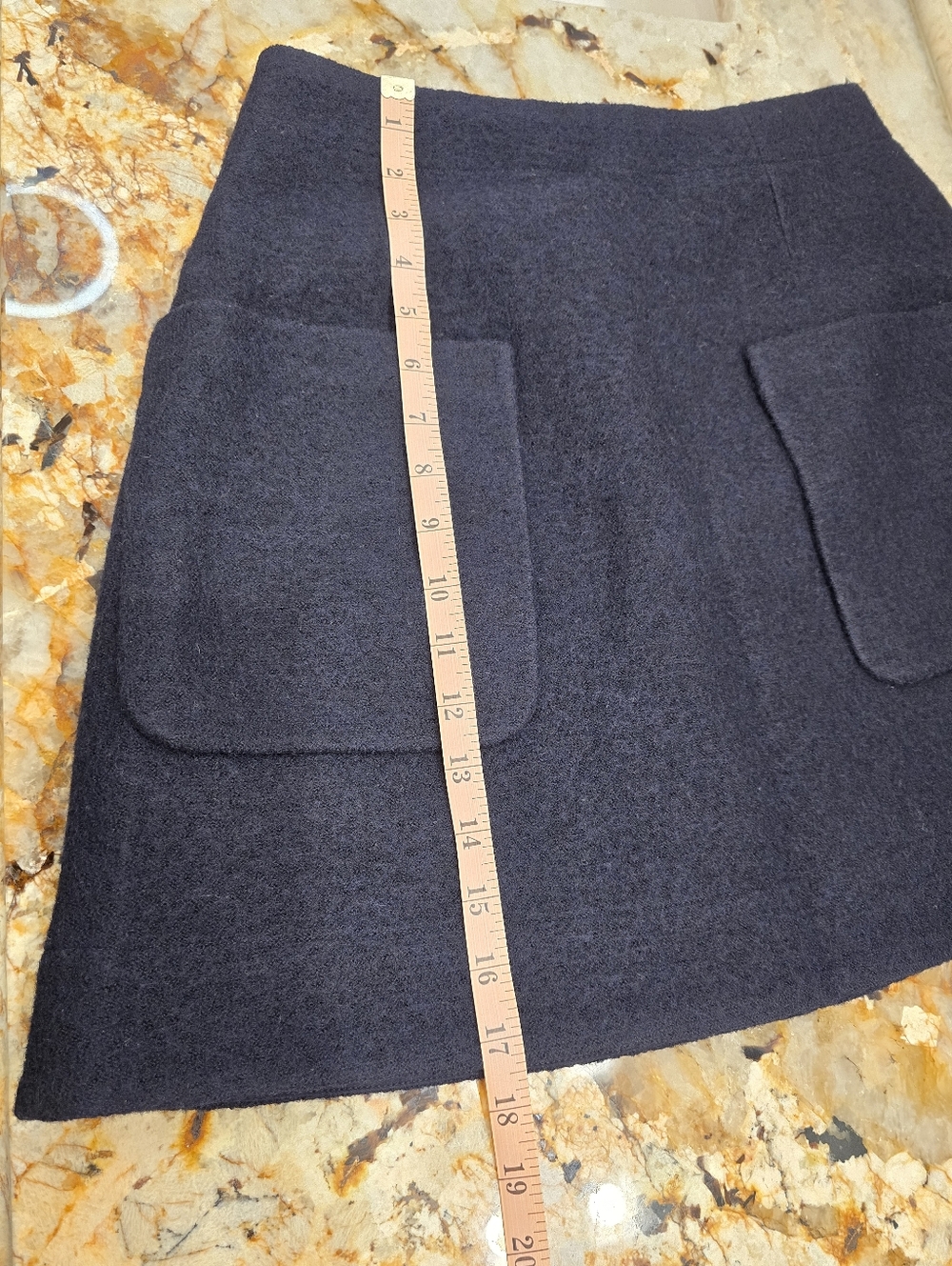 COS navy blue A-line wool mini skirt large front patch pockets 6 - Picture 6 of 9